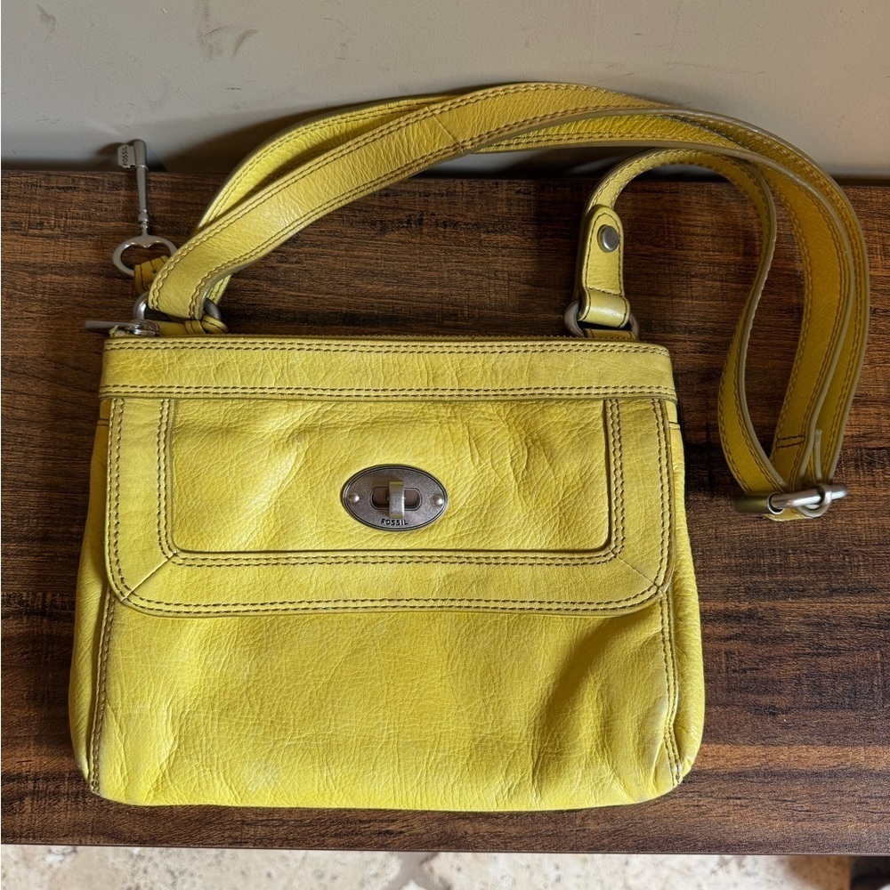 Fossil Lemon Yellow Marlow Turnlock Flap Crossbody Bag